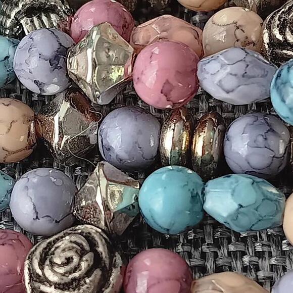 Multi-strand  Pastel Toned Natural Stone Beaded Necklace - Picture 9 of 9